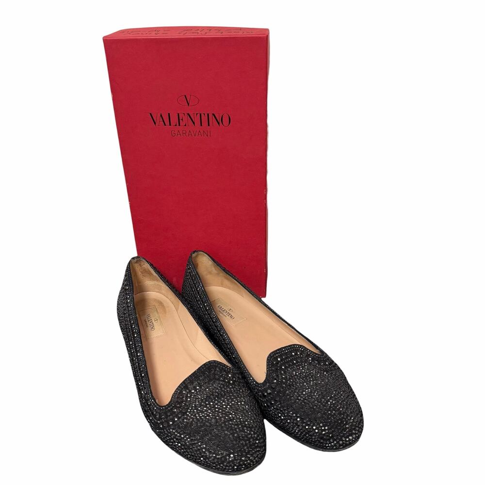 Valentino Garavani Black Crystal Embellished Flat Loafer Size 39.5 / US 9.5